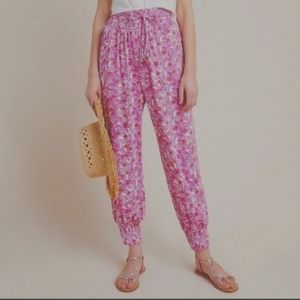 Anthropologie Abstract Joggers Floral Pink Rose XS